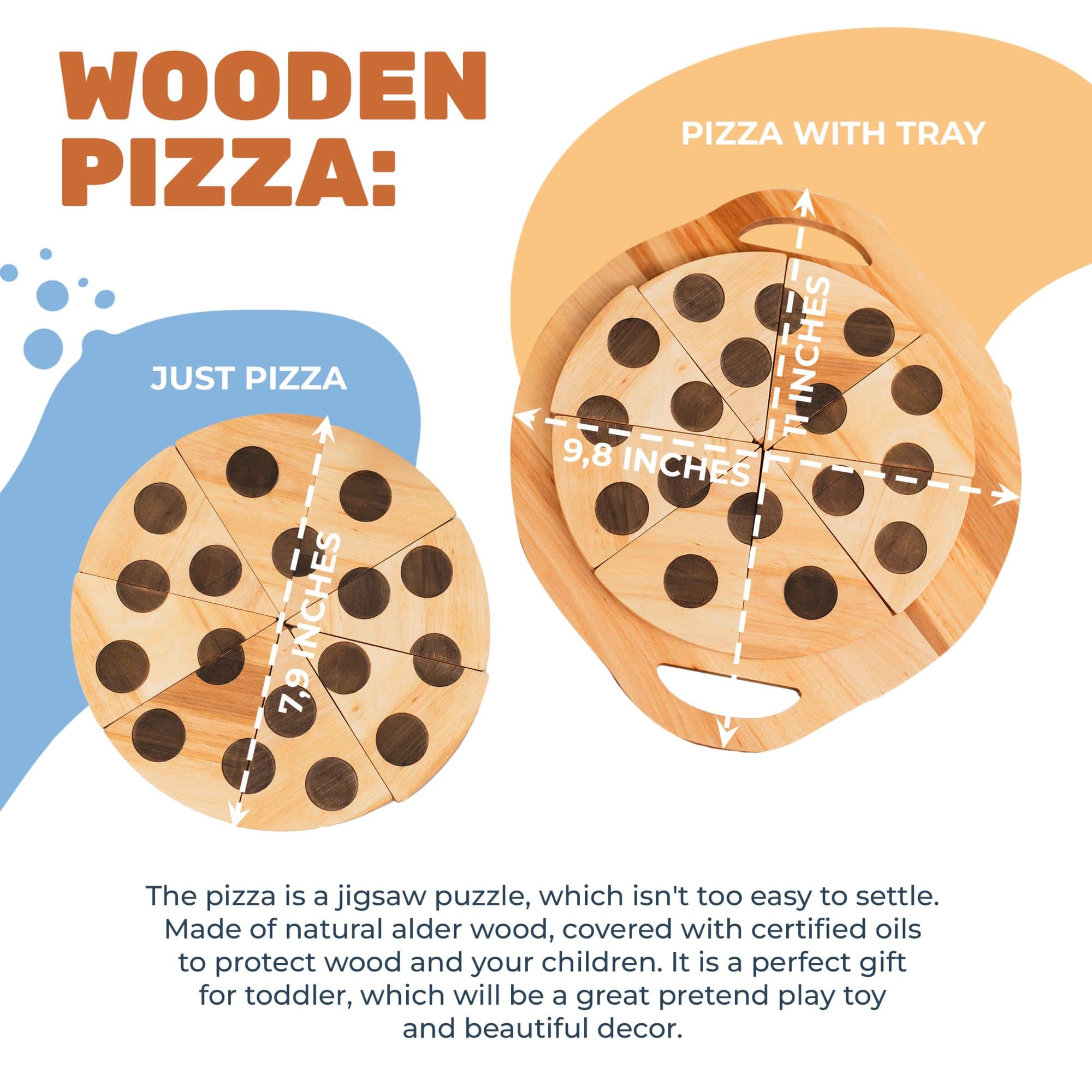 Educational Wooden Pizza Toy for Toddler Pretend Play Kitchen