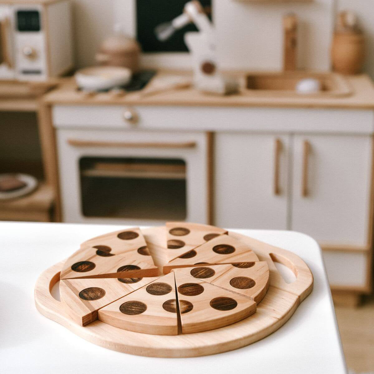 Educational Wooden Pizza Toy for Toddler Pretend Play Kitchen