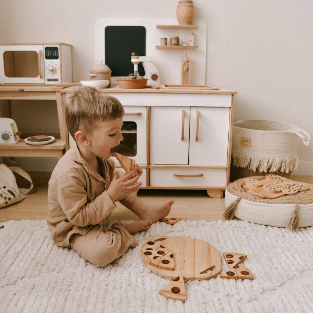 Educational Wooden Pizza Toy for Toddler Pretend Play Kitchen