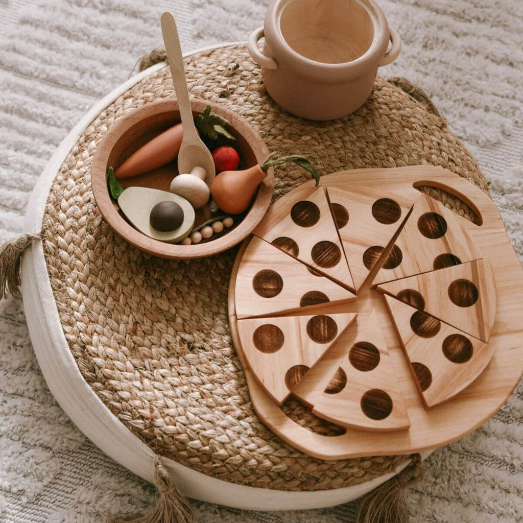 Wooden pizza slice puzzle toy for toddler pretend play kitchen