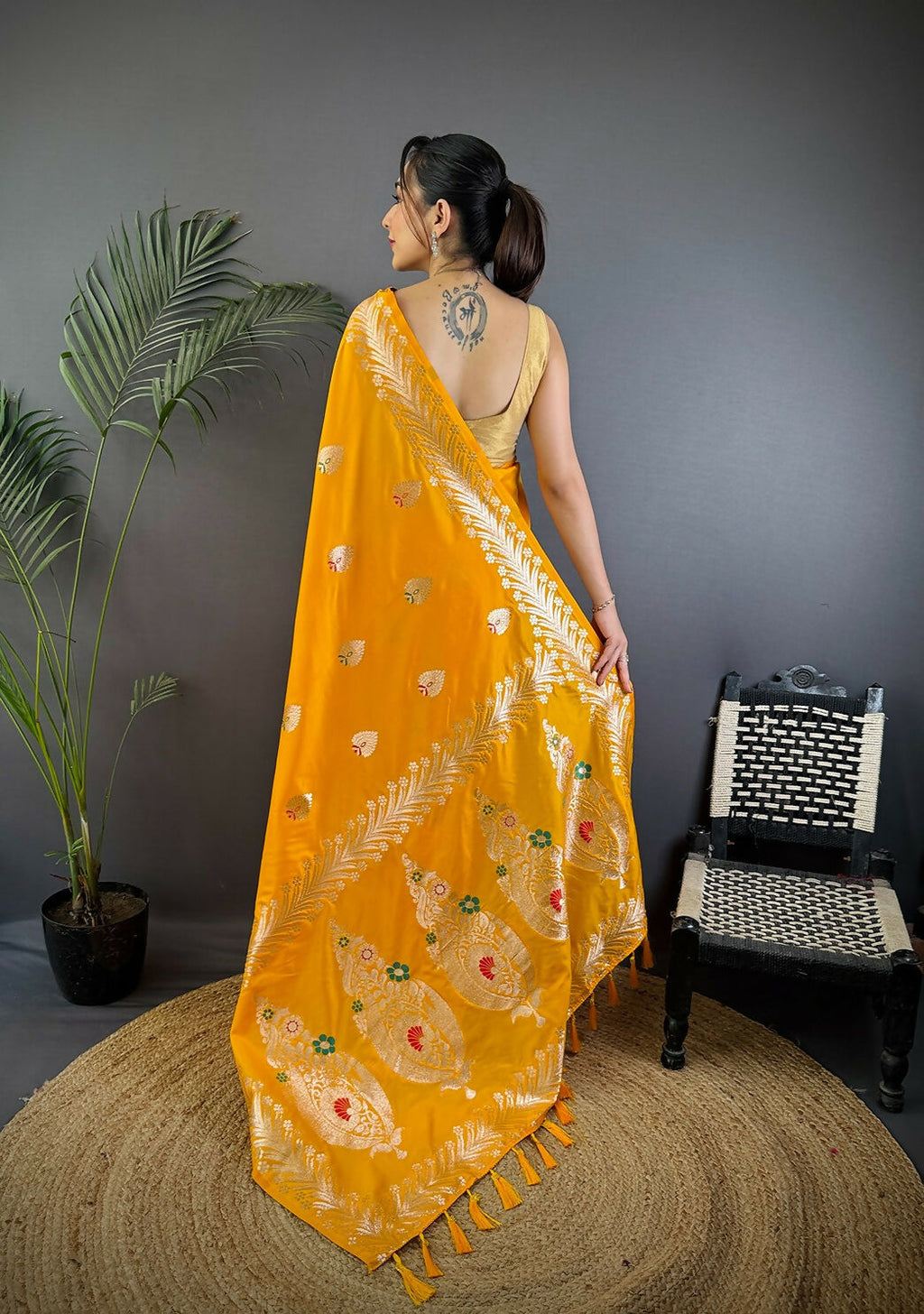 Orange Woven Banarasi Soft Silk Saree with Blouse Piece
