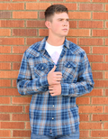 Plaid long sleeve cotton button down shirt with two chest pockets