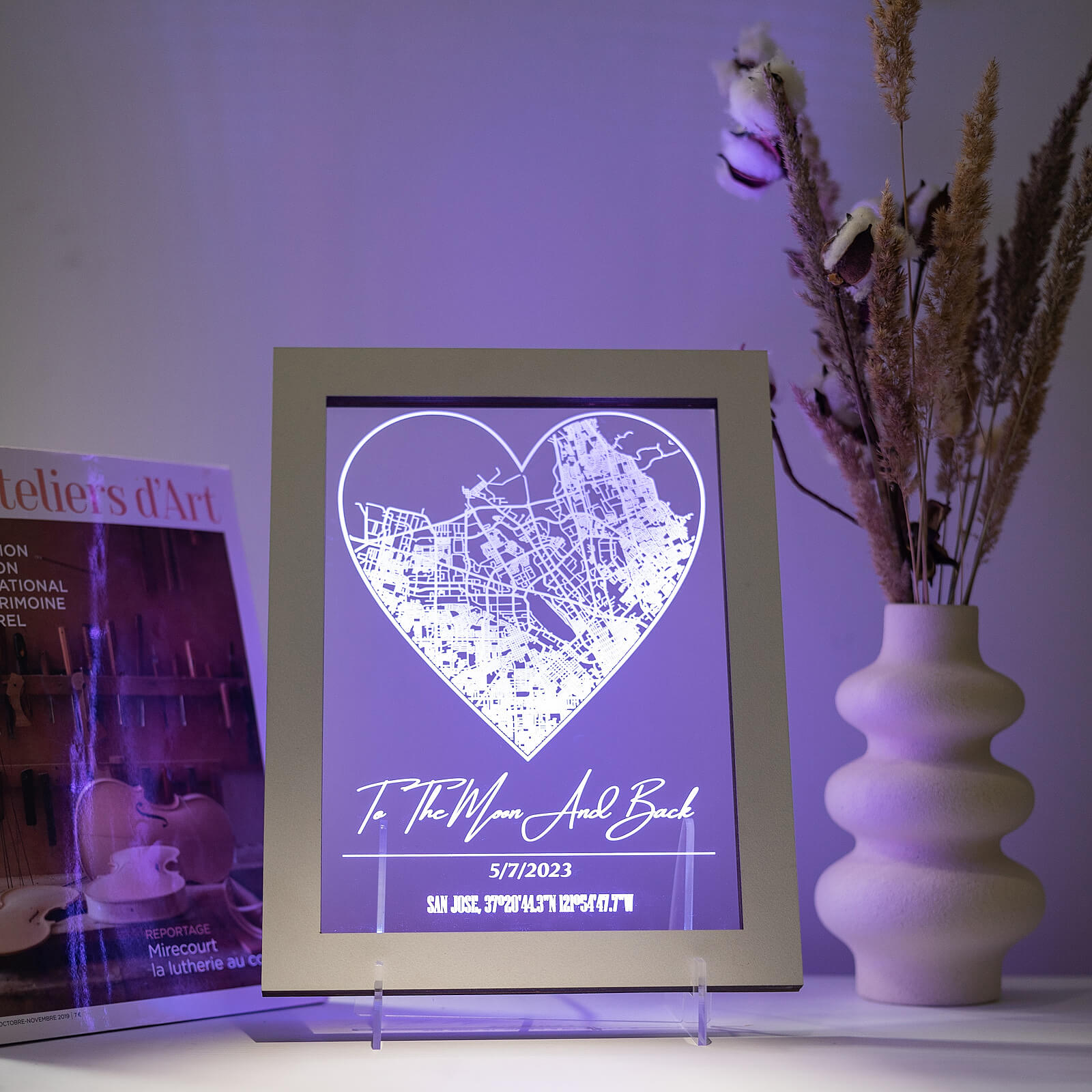 Personalized city map in a light frame displaying an urban landscape
