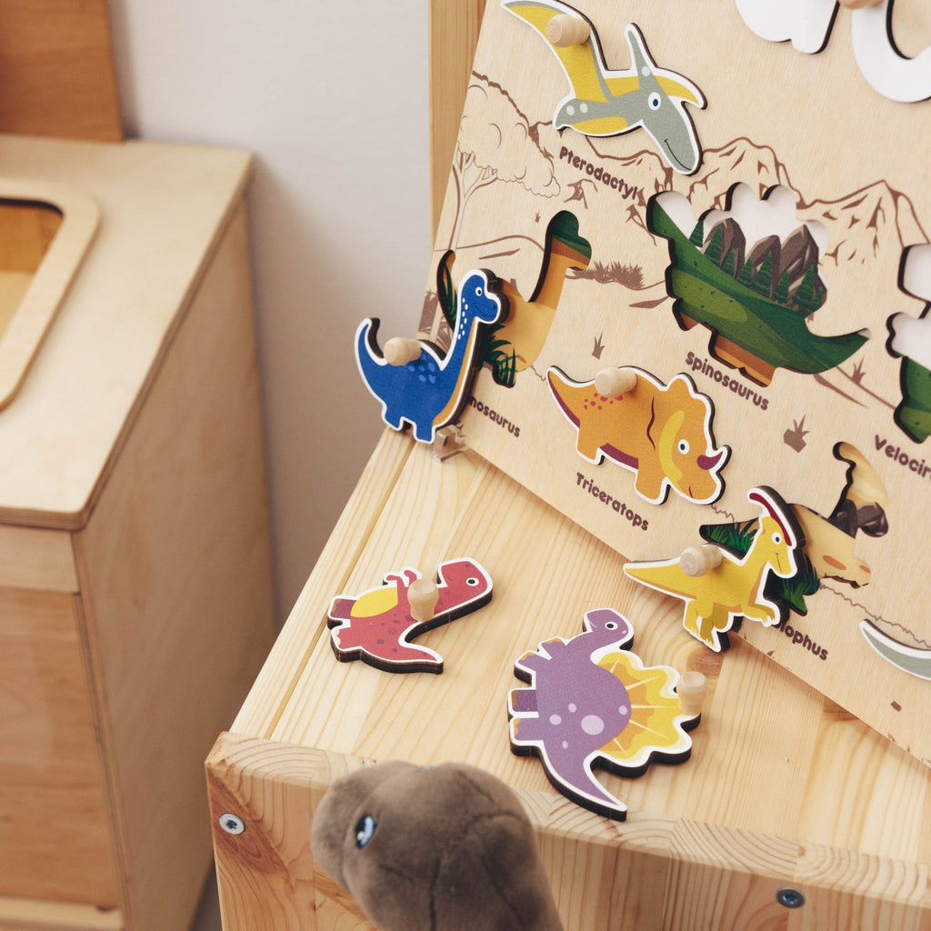 Personalized Dinosaur Name Puzzle & Educational Busy Board for Kids