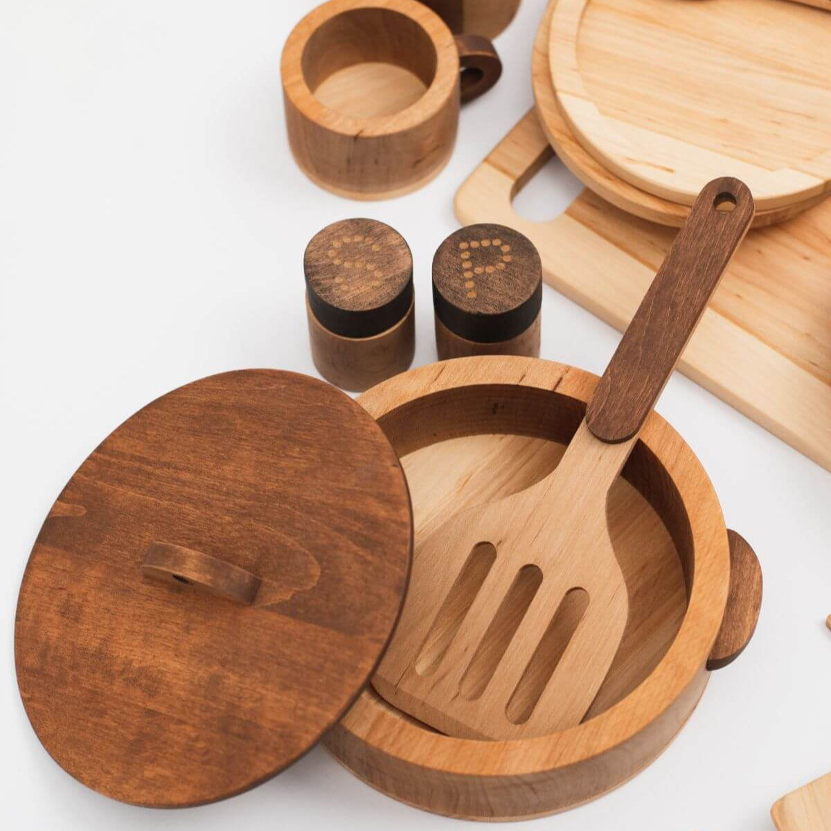 Wooden Play Kitchen Dishes Set for Imaginative Toddler Pretend Play