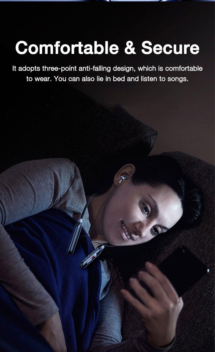 Wireless Neckband Bluetooth Headphones with 24-Hour Battery, Black