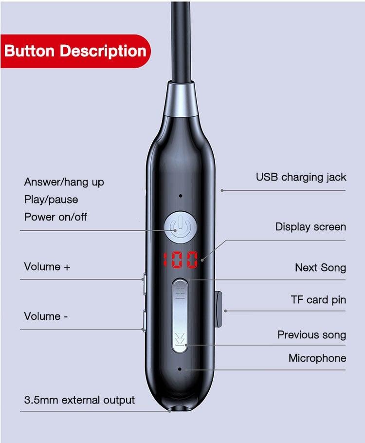 Wireless Neckband Bluetooth Headphones with 24-Hour Battery, Black