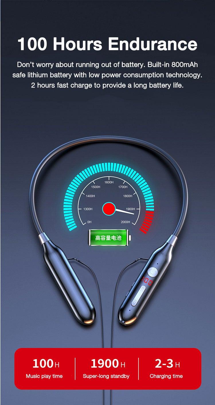 Wireless Neckband Bluetooth Headphones with 24-Hour Battery, Black