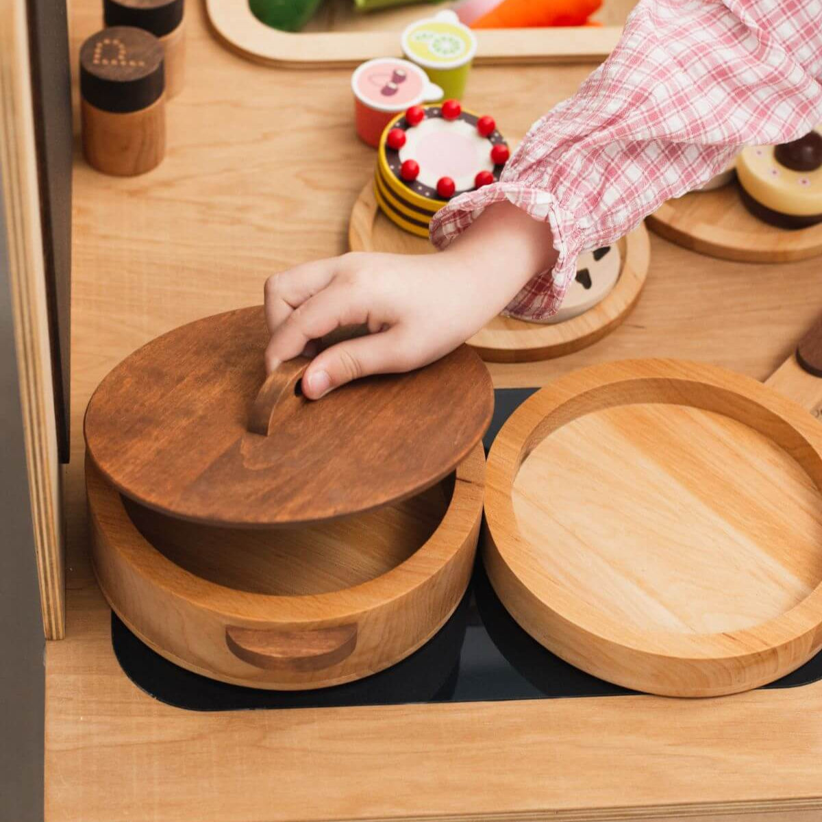 Wooden Play Kitchen Dishes Set for Imaginative Toddler Pretend Play