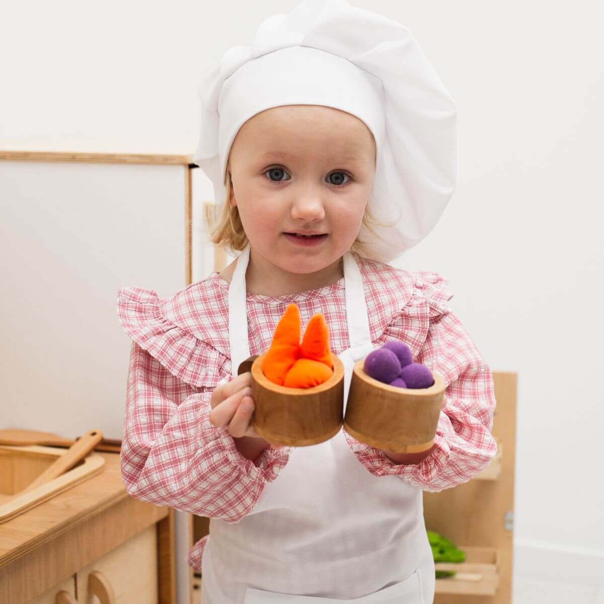 Wooden Play Kitchen Dishes Set for Imaginative Toddler Pretend Play