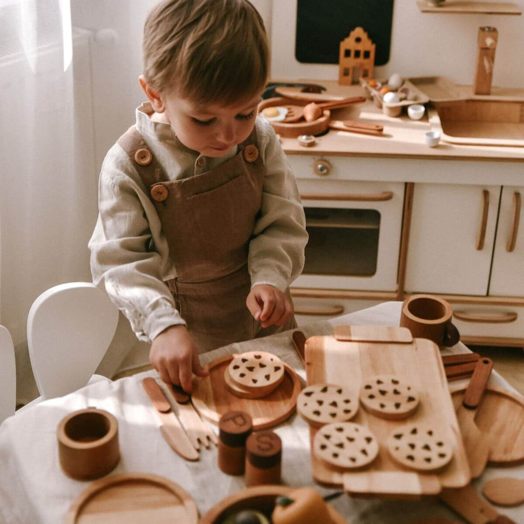 Wooden Play Kitchen Dishes Set for Imaginative Toddler Pretend Play