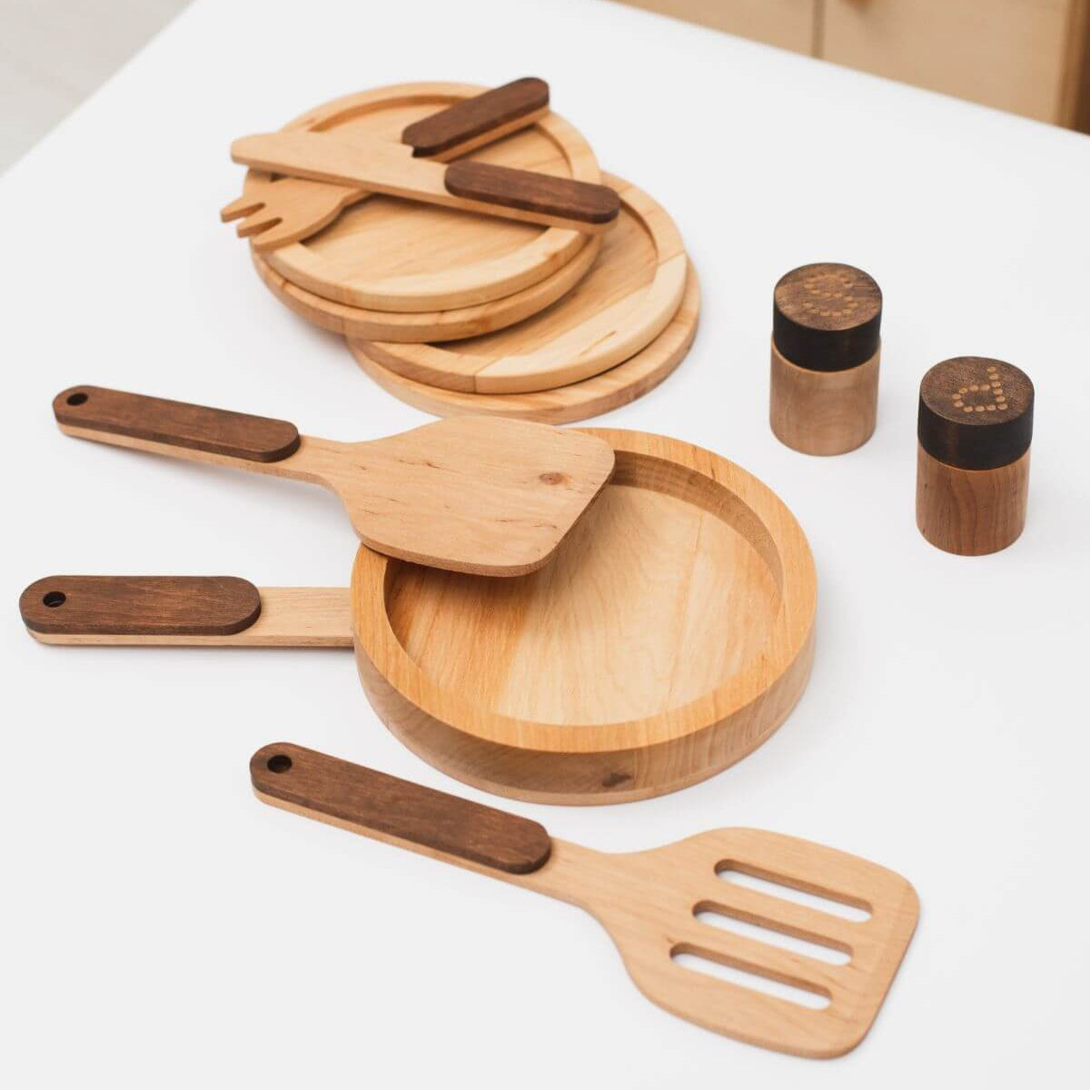 Wooden Play Kitchen Dishes Set for Imaginative Toddler Pretend Play