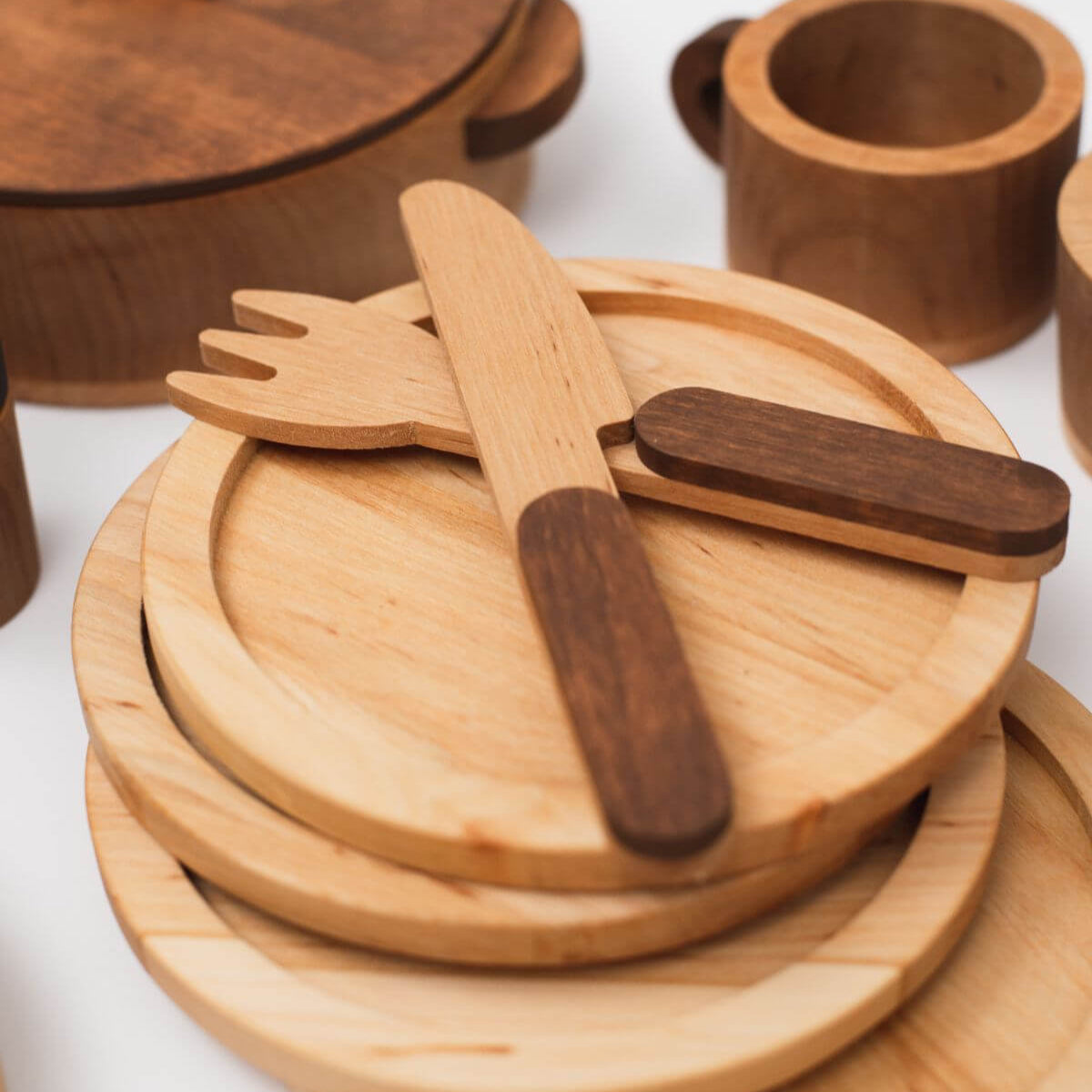 Wooden Play Kitchen Dishes Set for Imaginative Toddler Pretend Play