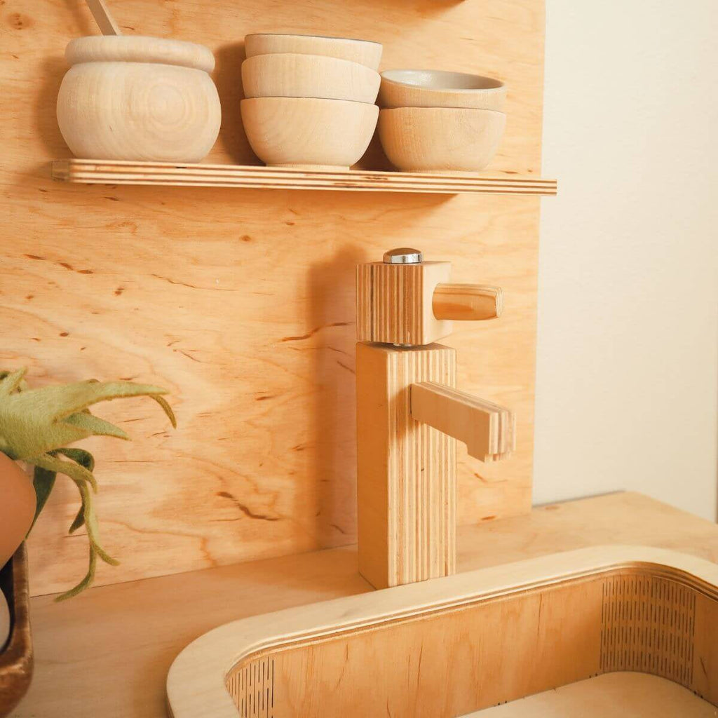 Natural Wooden Play Kitchen for Toddler Pretend Play