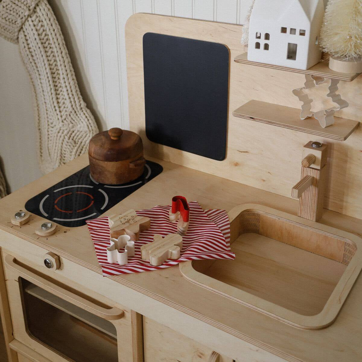 Natural Wooden Play Kitchen for Toddler Pretend Play