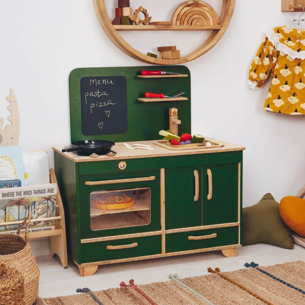 Natural Wooden Play Kitchen for Toddler Pretend Play