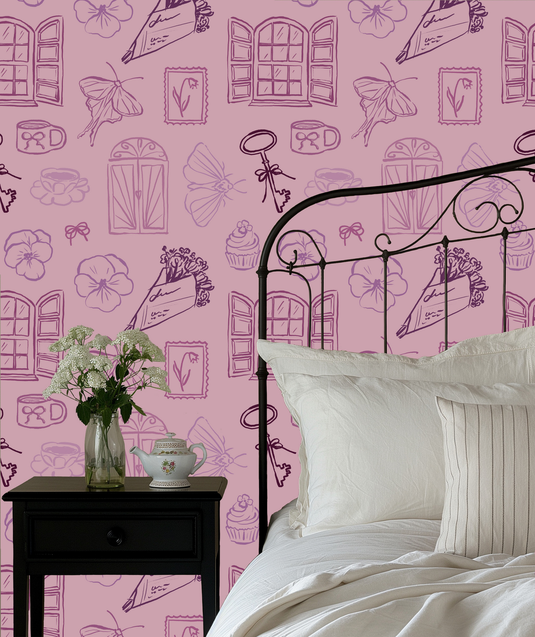 Lucille Cream and Black Removable Wallpaper Vintage Illustrative
