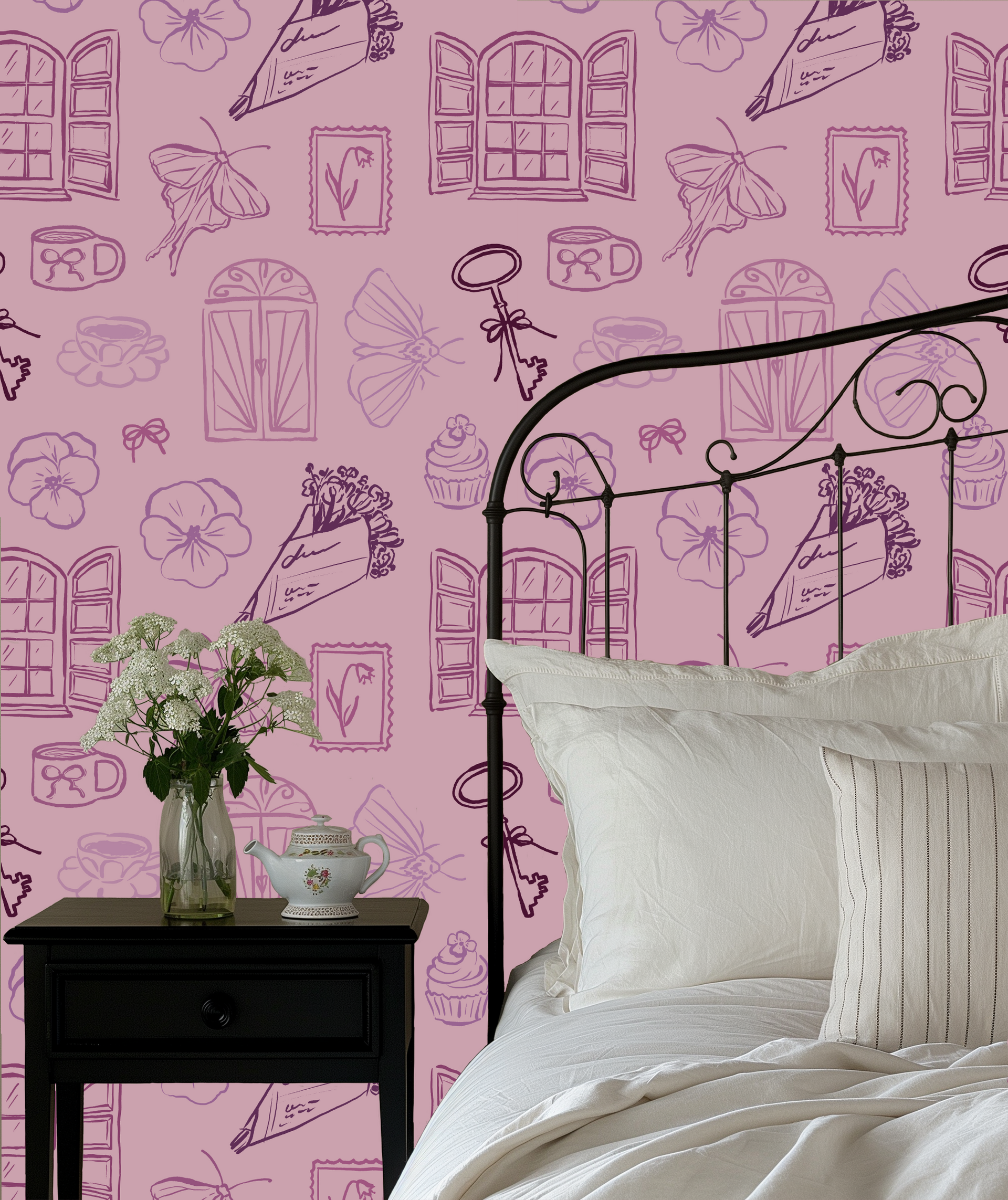 Lucille Cream and Black Removable Wallpaper Vintage Illustrative