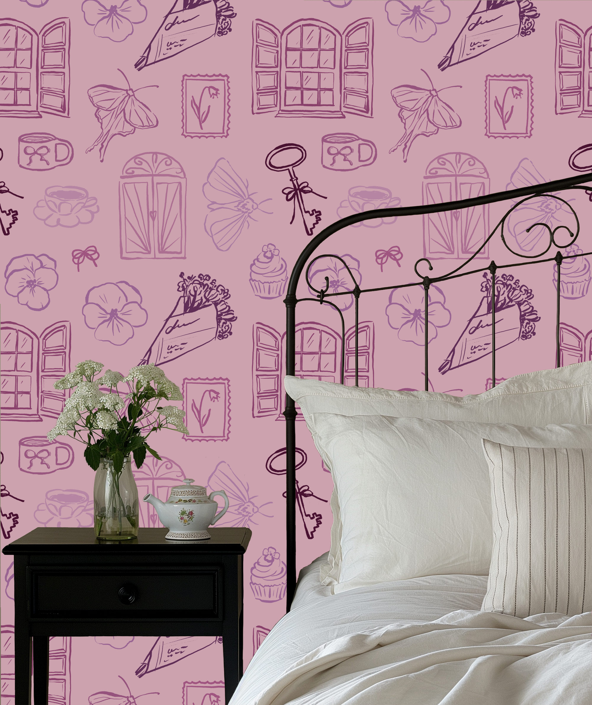Lucille Cream and Black Removable Wallpaper Vintage Illustrative