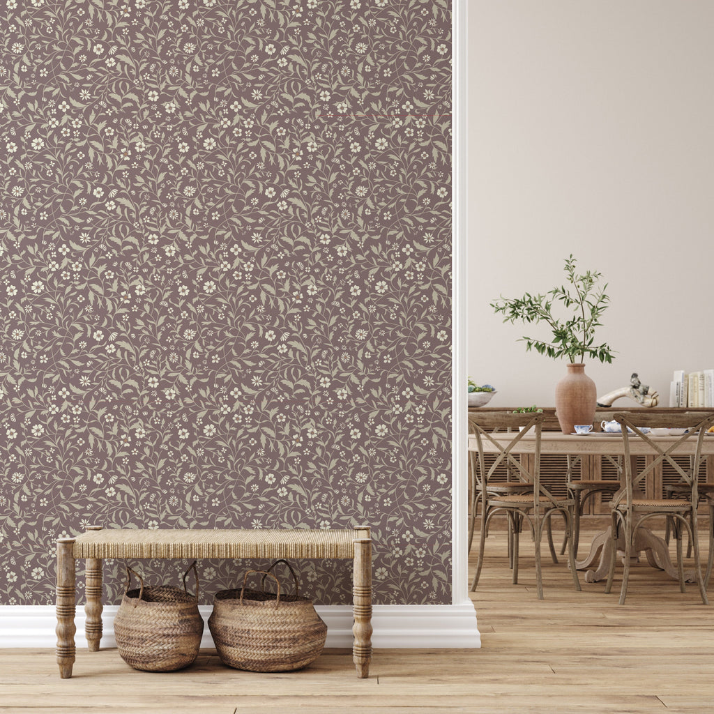 Vallie Floral Wallpaper - Sage Green, Off-White & Beige