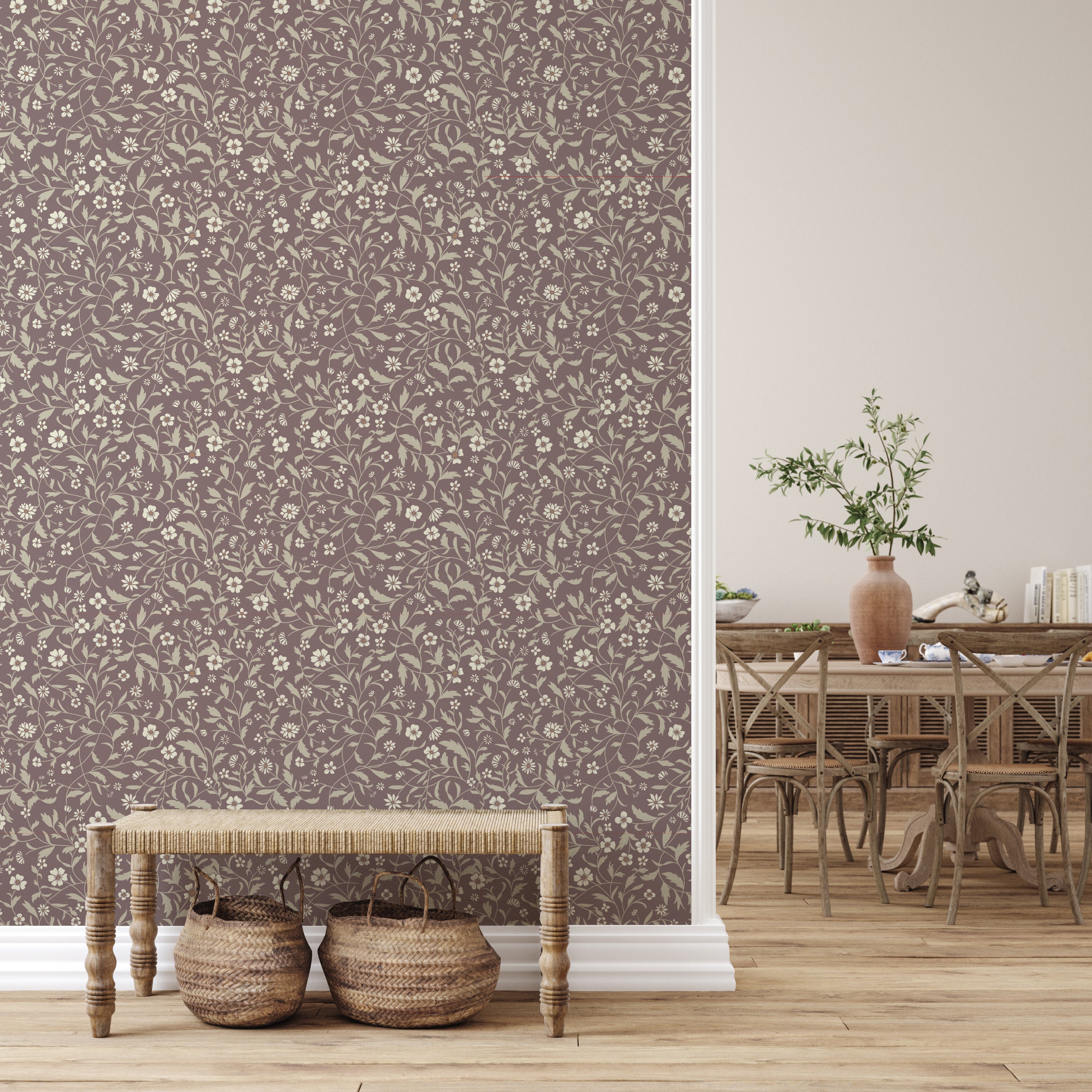 Vallie Floral Wallpaper - Sage Green, Off-White & Beige