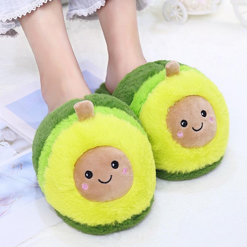Cute Avocado Plush Slippers Warm Indoor Fuzzy House Shoes