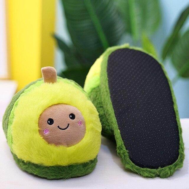 Cute Avocado Plush Slippers Warm Indoor Fuzzy House Shoes