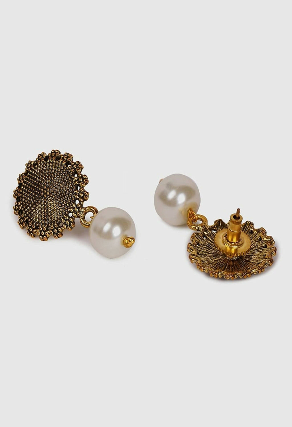 Oxidised Gold-Polished Long Necklace with Pearls for Women & Girls