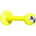 Bright yellow glow-in-the-dark labret monroe piercing stud with a sparkling clear gem, 16 gauge, 3/8 inch length.