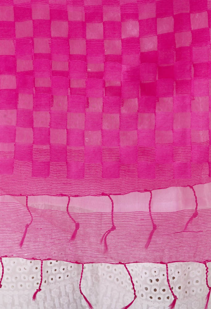 Pink Buta Cut Kota Cotton Dupatta - Elegant Traditional Scarf