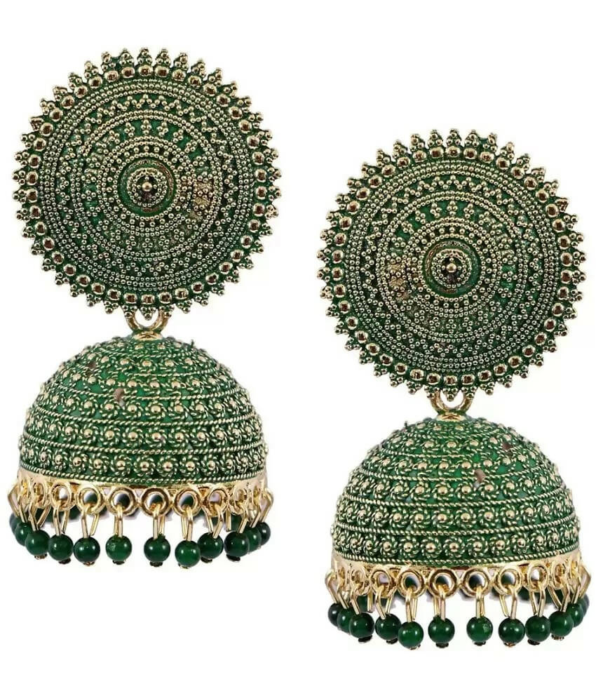 Gold-Polished Green Meenakari Jhumkas for Kids & Toddlers