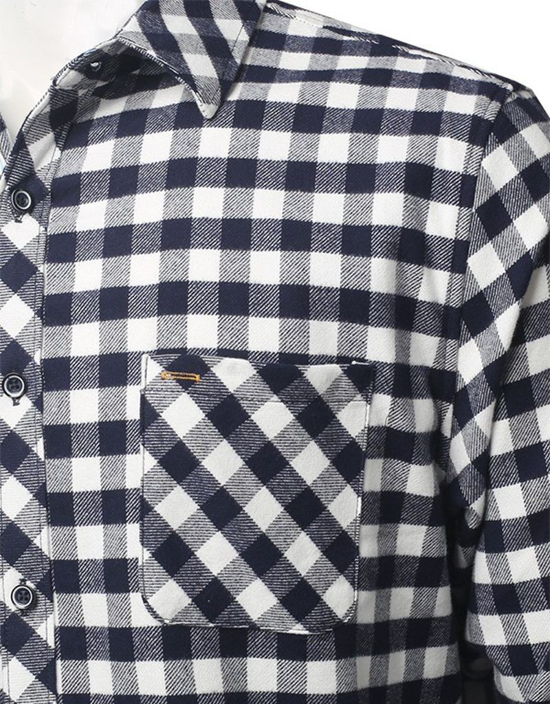 Men's Printed Flannel Long Sleeve Shirt in Navy Blue and White