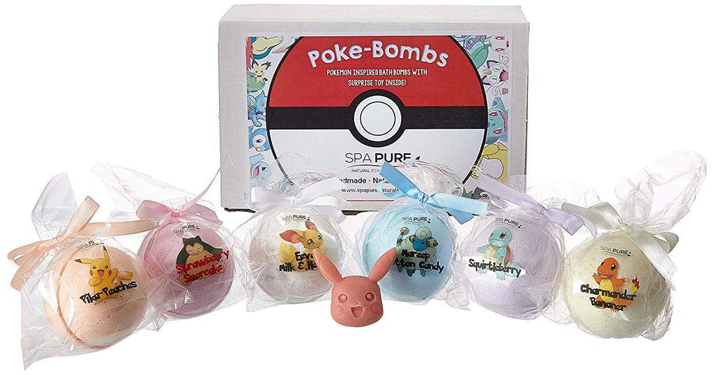 Bath Bombs for Kids: With Toys Inside, Pokemon-Inspired, Moisturizing, Natural, Large Colorful Bath Bombs (6 Count) Pack of 1