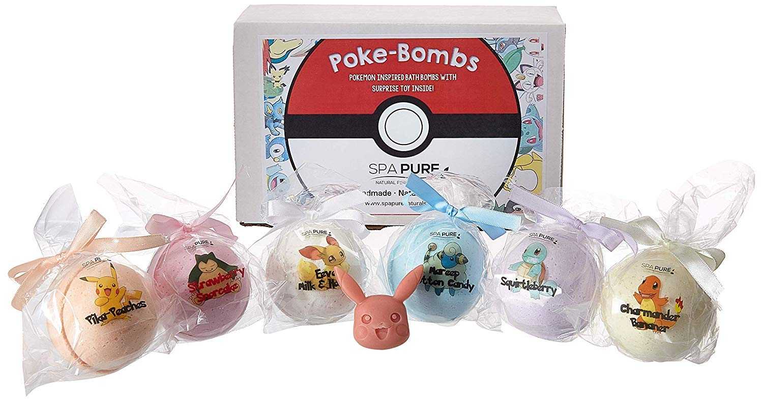 Bath Bombs for Kids: With Toys Inside, Pokemon-Inspired, Moisturizing, Natural, Large Colorful Bath Bombs (6 Count) Pack of 1