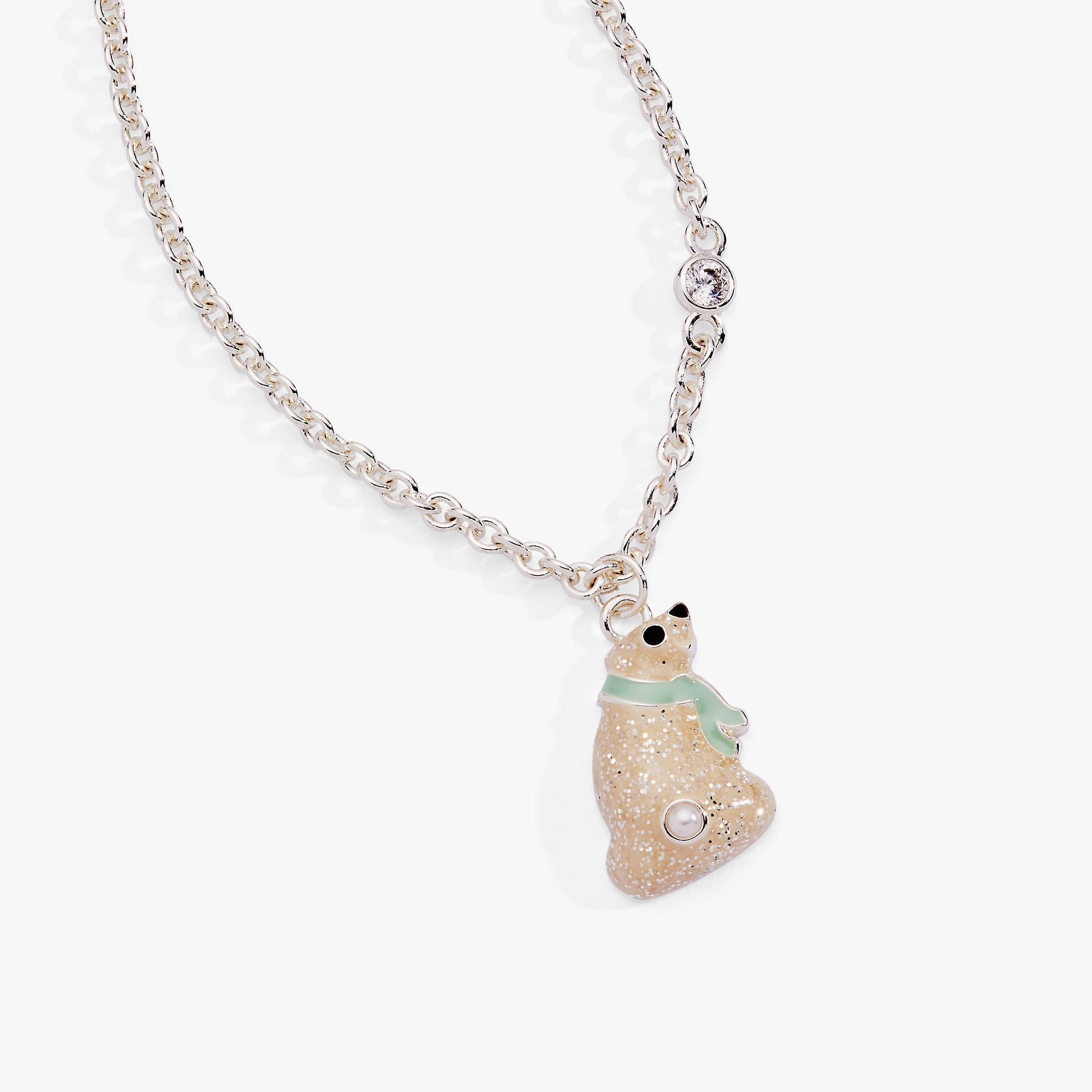 Whimsical Polar Bear Pendant Necklace with Enamel and Crystal Accents