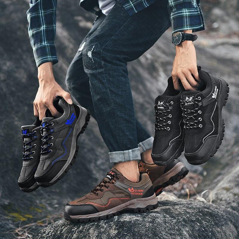 Men's Leather Hiking Shoes, Outdoor Casual Work Sneakers
