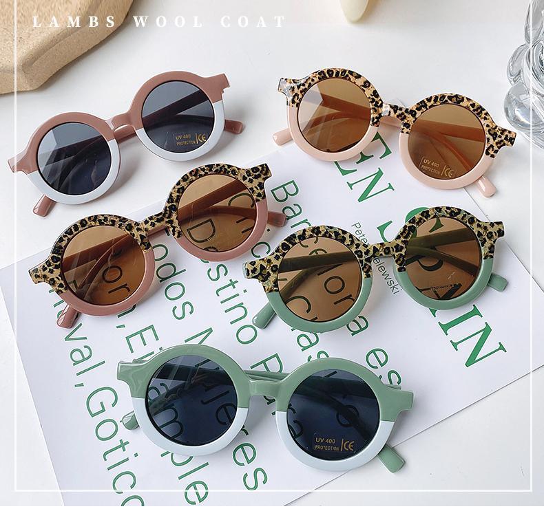 Leopard Print Cartoon Bear Kids Sunglasses with Carry Case