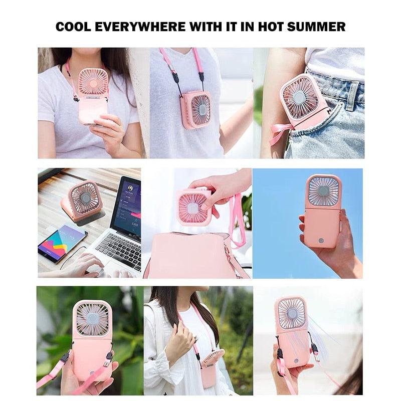 Portable Mini Hanging Neck Fan – Foldable USB Cooling Fan (3000mAh)