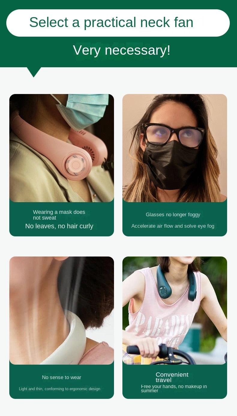 Portable 360° Bladeless Neck Fan, Rechargeable Personal Cooling Fan