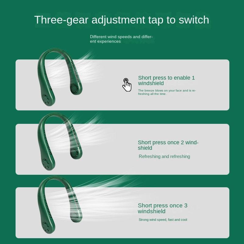 Portable 360° Bladeless Neck Fan, Rechargeable Personal Cooling Fan
