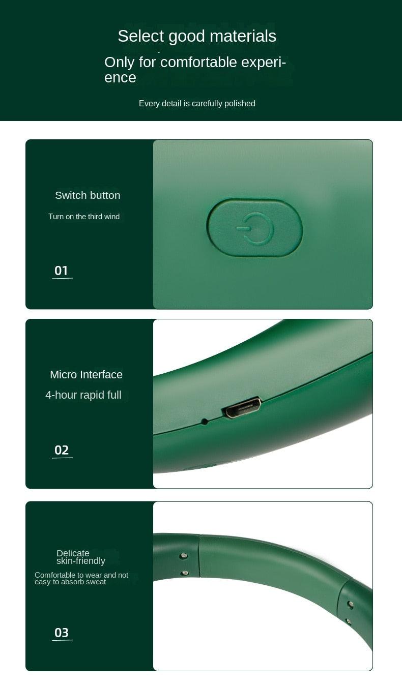 Portable 360° Bladeless Neck Fan, Rechargeable Personal Cooling Fan