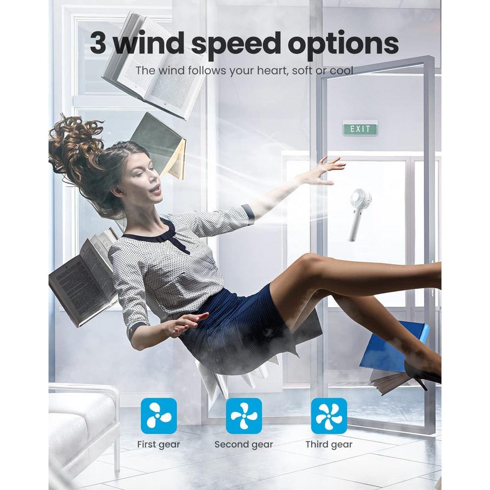 Mini Portable Handheld USB Fan with Base - 3-Speed Personal Fan