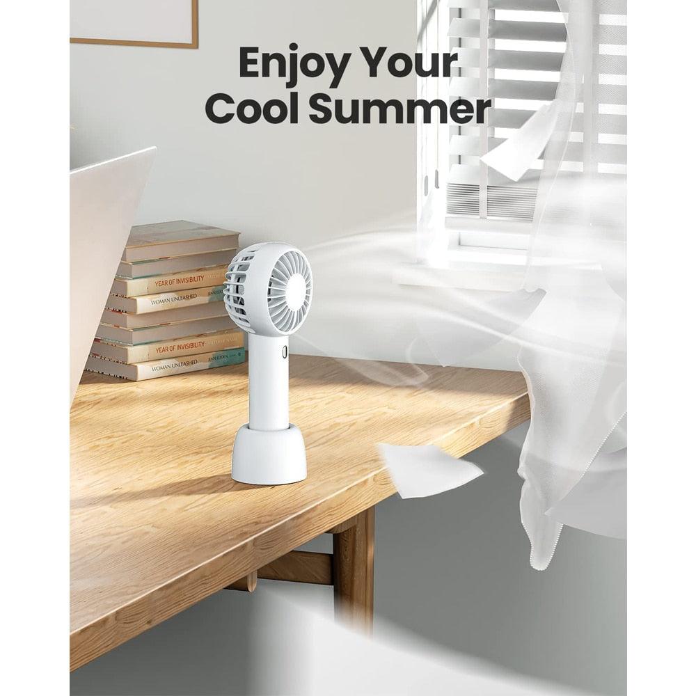 Mini Portable Handheld USB Fan with Base - 3-Speed Personal Fan