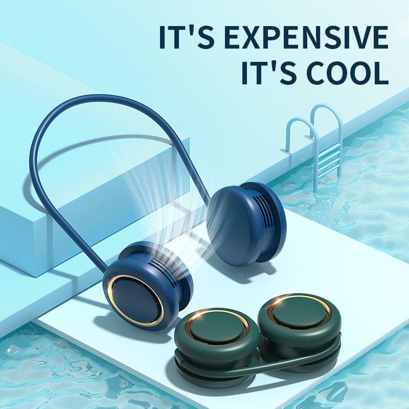 Minimalist navy portable twin turbine neck fan with 360-degree adjustable dual heads