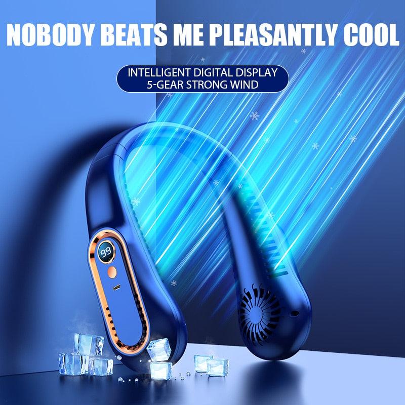 Portable Bladeless Neck Fan, 5-Speed USB Rechargeable Air Cooler