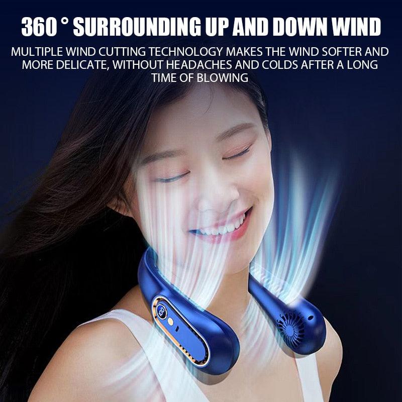 Portable Bladeless Neck Fan, 5-Speed USB Rechargeable Air Cooler