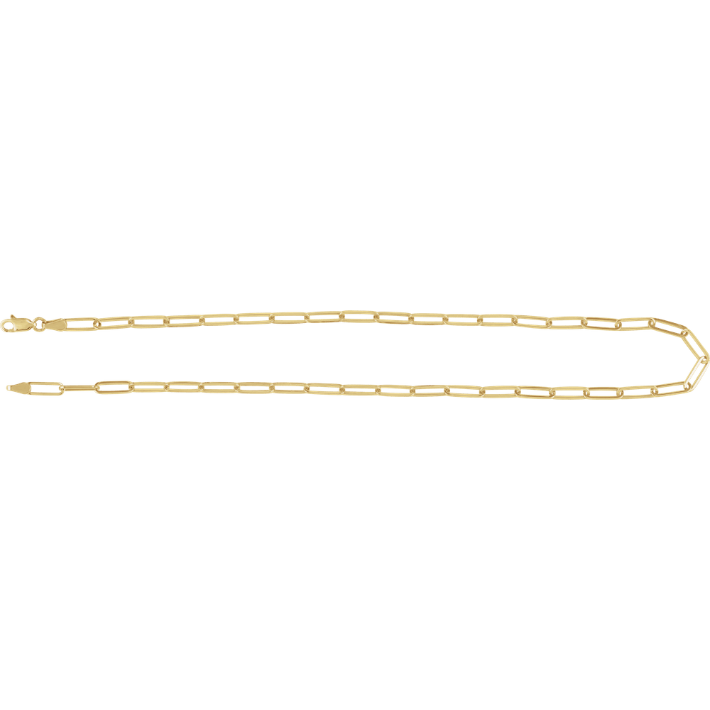 14K Gold Paperclip Necklace - Solid Gold Elongated Link Chain