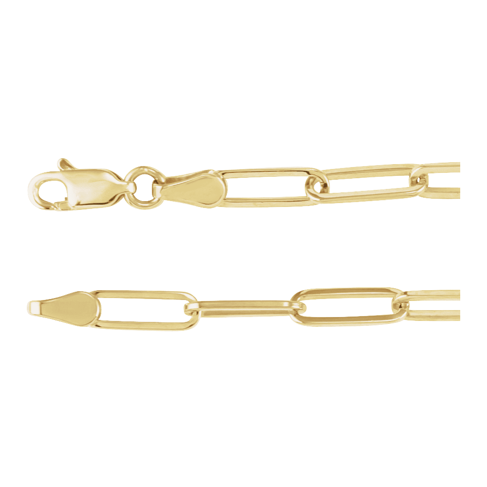 14K Gold Paperclip Necklace - Solid Gold Elongated Link Chain