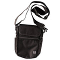Black EMF shielding phone pouch with an adjustable shoulder strap and belt loop attachment.