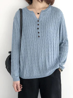Women's Casual Button-Front Cable Knit Sweater Long Sleeve Top - Image 9